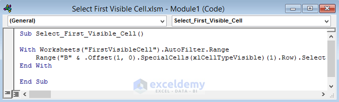 Excel VBA To Select First Visible Cell In Filtered Range