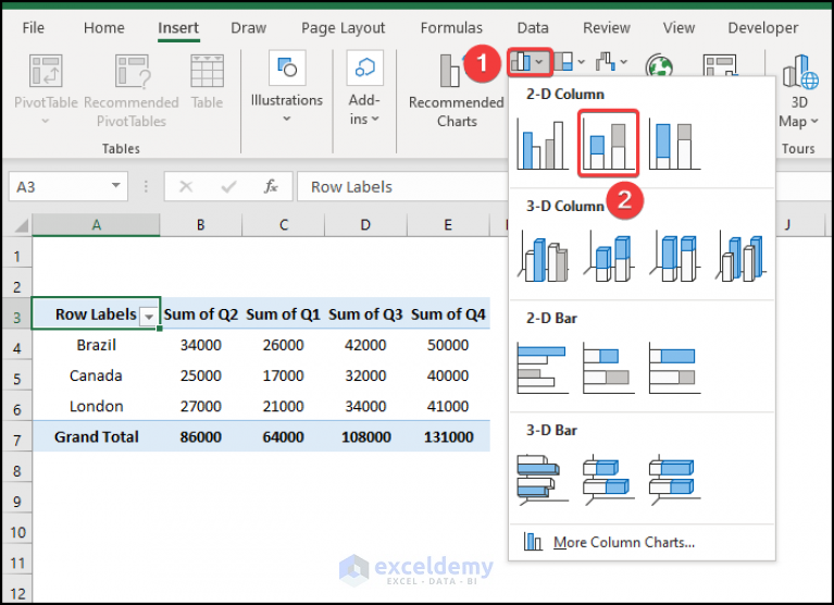 How to Add Grand Total to Stacked Column Pivot Chart