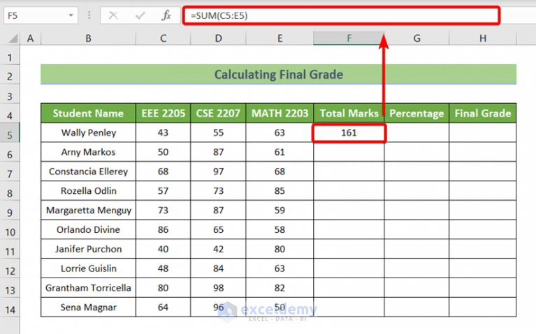 grade assignment in excel