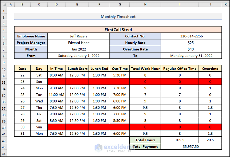 How To Create A Monthly Timesheet In Excel with Easy Steps 