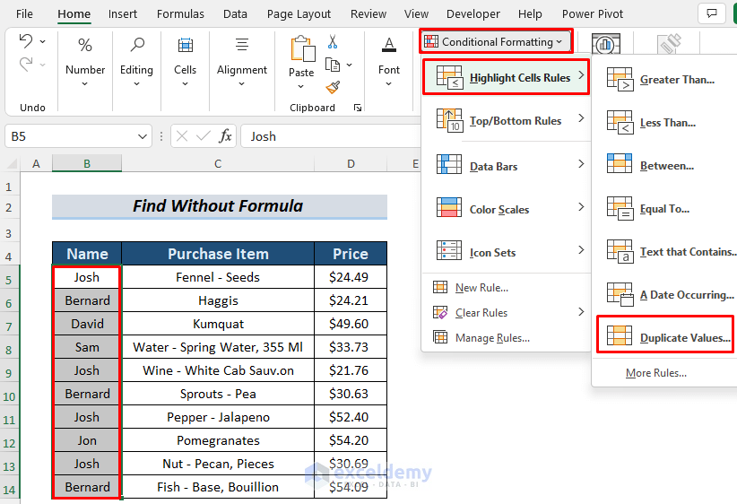 How To Find Repeated Cells In Excel 4 Easy Ways 