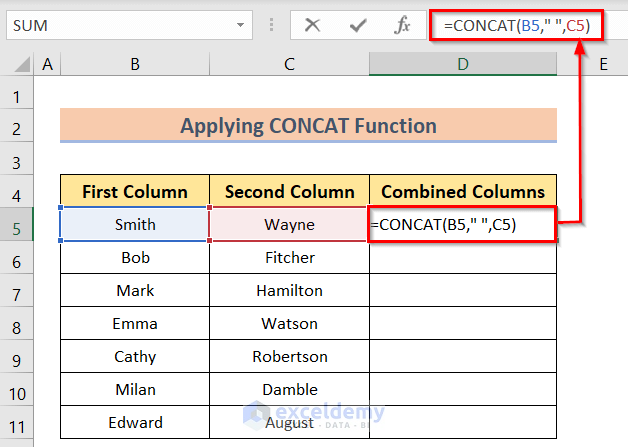 How To Join Two Columns In Excel Sheet