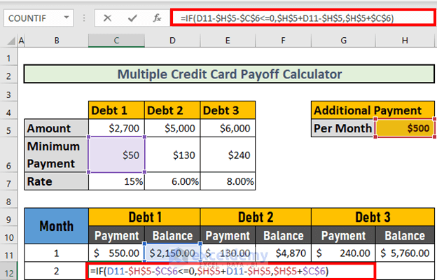 Multiple Credit Card Payoff Calculator Excel RaulIbrahim