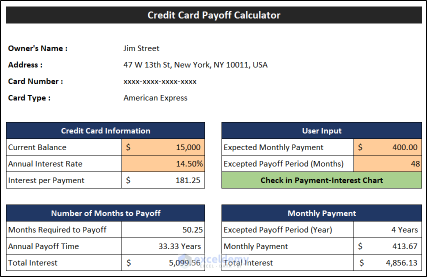 How to Create Pay off Credit Card Debt Calculator in Excel