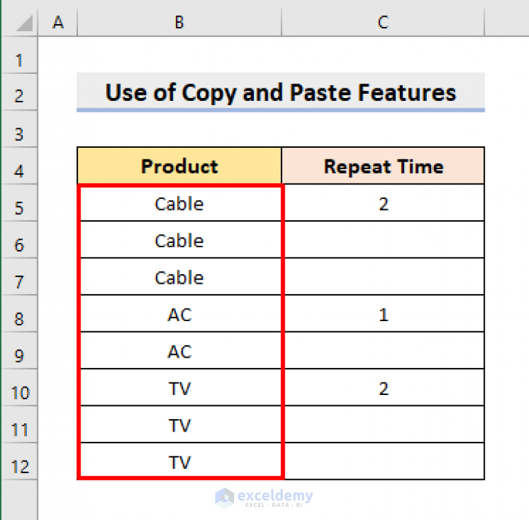 How To Repeat Cell Value X Times In Excel 6 Easy Methods 7530