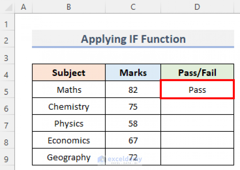 How to Calculate Subject Wise Pass or Fail with Formula in Excel