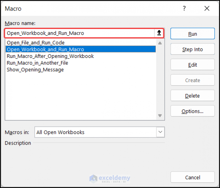 How to Open Workbook and Run Macro Using VBA (4 Examples)