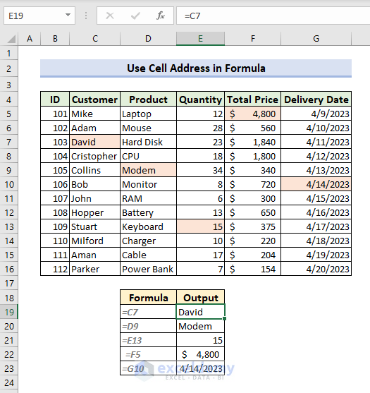 How To Use Cell Address In Excel Formula 8 Suitable Examples 