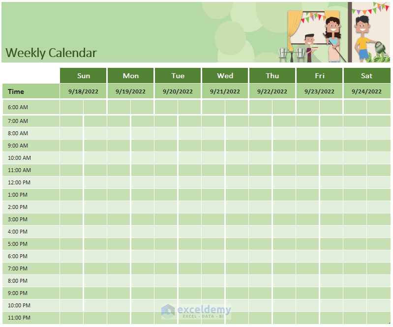  How To Create A Weekly Calendar In Excel 3 Suitable Ways 