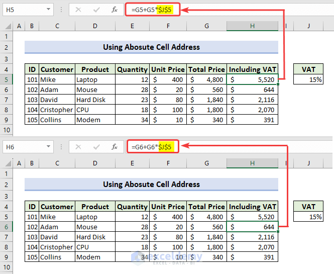 How To Use Cell Address In Excel Formula 8 Suitable Examples 