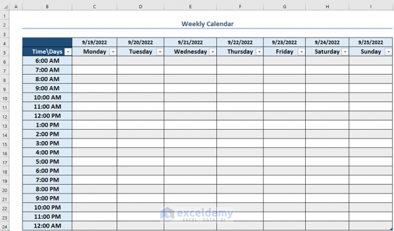 How to Create a Weekly Calendar in Excel (3 Suitable Ways)