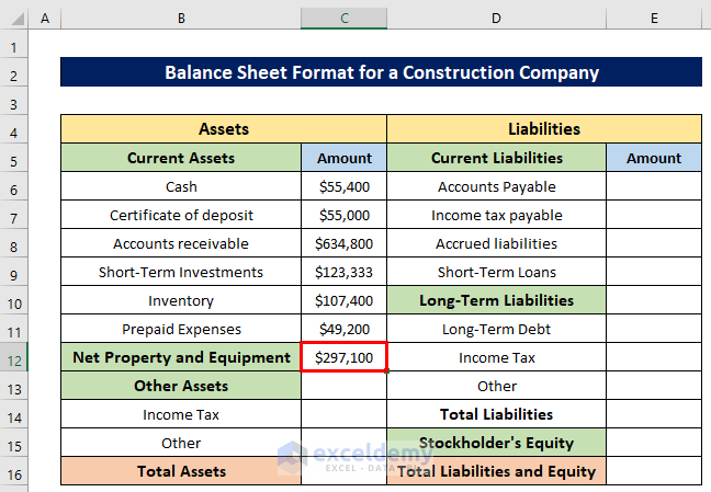 Balance Sheet Format For Construction Company In Excel 9 Methods