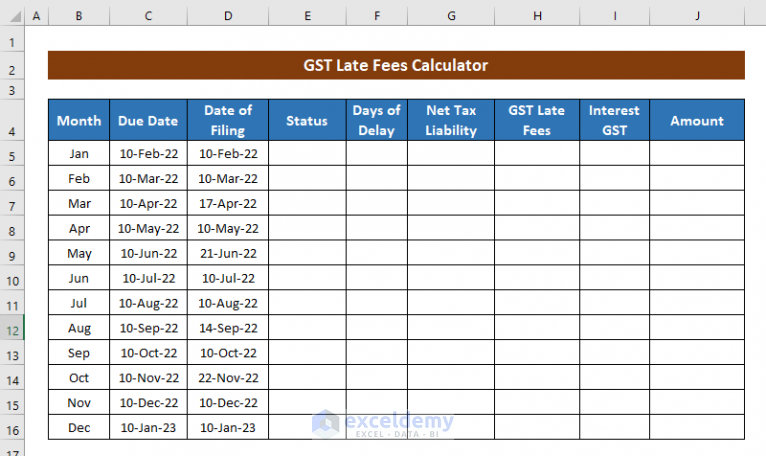 How To Create GST Late Fees Calculator In Excel - ExcelDemy