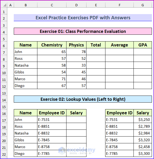 excel assignment for students pdf