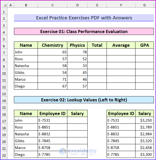  Excel Practice Exercises PDF With Answers ExcelDemy