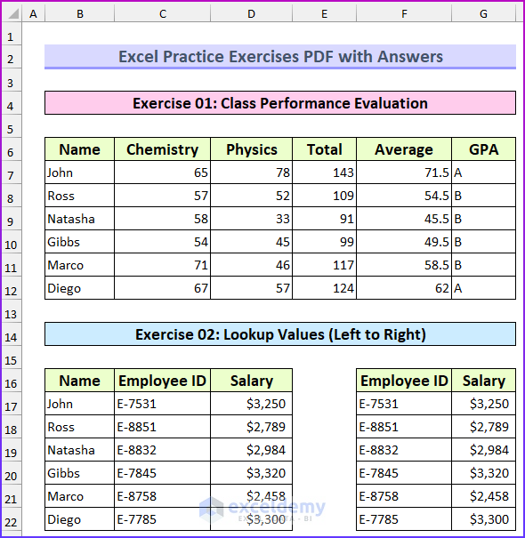 excel assignments for practice with solutions