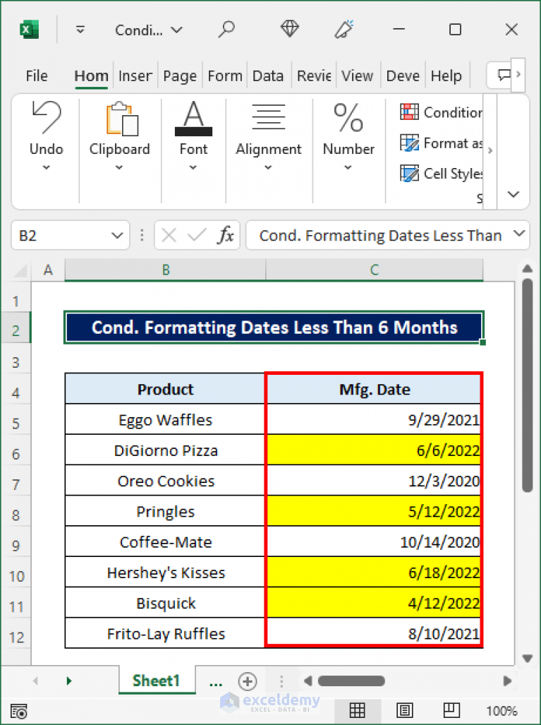 Excel Conditional Formatting for Date Less Than 6 Months from Today