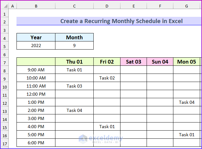  How To Create A Recurring Monthly Schedule In Excel ExcelDemy