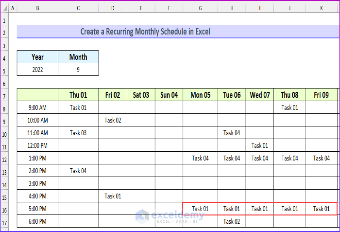 How To Create A Recurring Monthly Schedule In Excel ExcelDemy