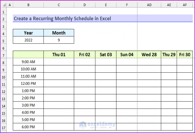 How to Create a Recurring Monthly Schedule in Excel ExcelDemy