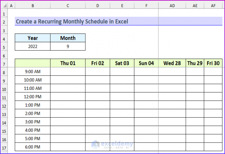 How To Create A Recurring Monthly Schedule In Excel ExcelDemy