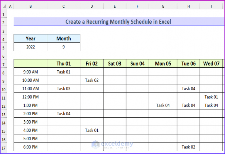 how-to-create-a-recurring-monthly-schedule-in-excel-exceldemy