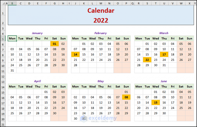 How To Create A Yearly Calendar In Excel With Easy Steps 2070