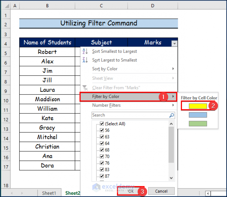 How To Filter By Cell Color In Excel 2 Easy Ways Exceldemy 8484