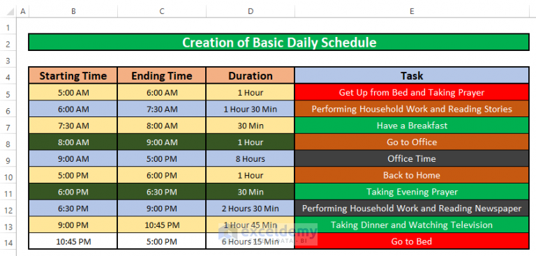 how-to-make-a-daily-schedule-in-excel-6-practical-examples