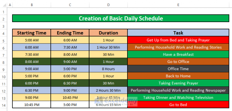 How To Make A Daily Schedule In Excel 6 Practical Examples 