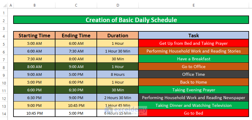 How To Make A Daily Schedule In Excel 6 Practical Examples