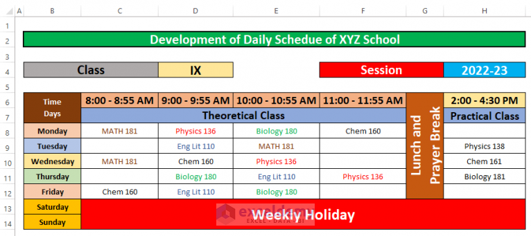 How To Create A Daily Schedule In Excel