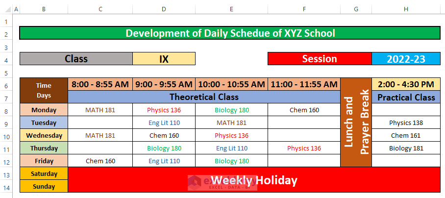 How To Make A Daily Schedule In Excel 6 Practical Examples