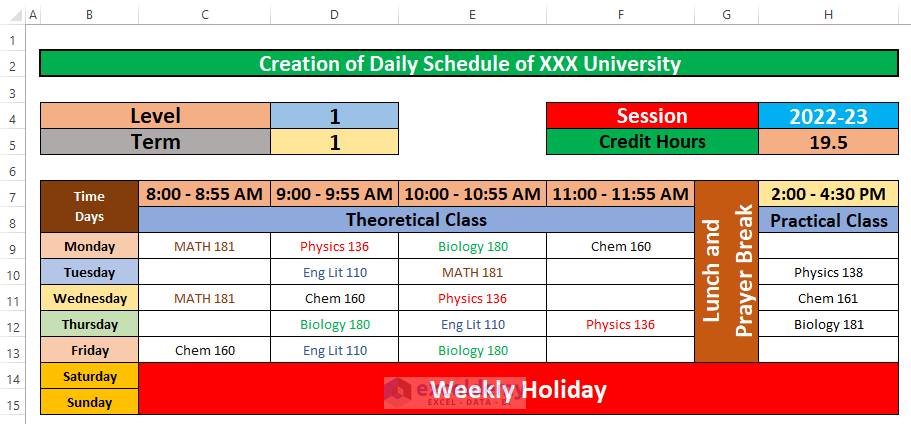 How To Make A Daily Schedule In Excel 6 Practical Examples