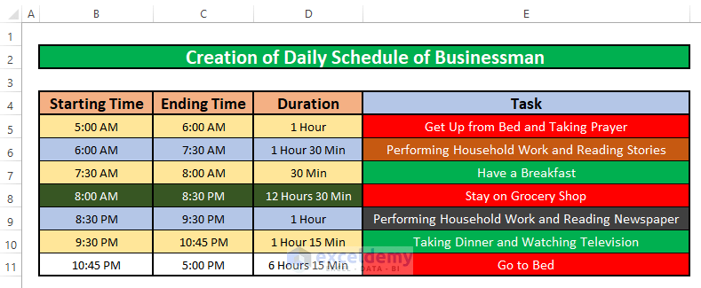 How To Make A Daily Schedule In Excel 6 Practical Examples 