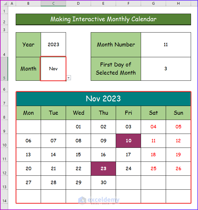 How to Make an Interactive Calendar in Excel (2 Easy Ways)