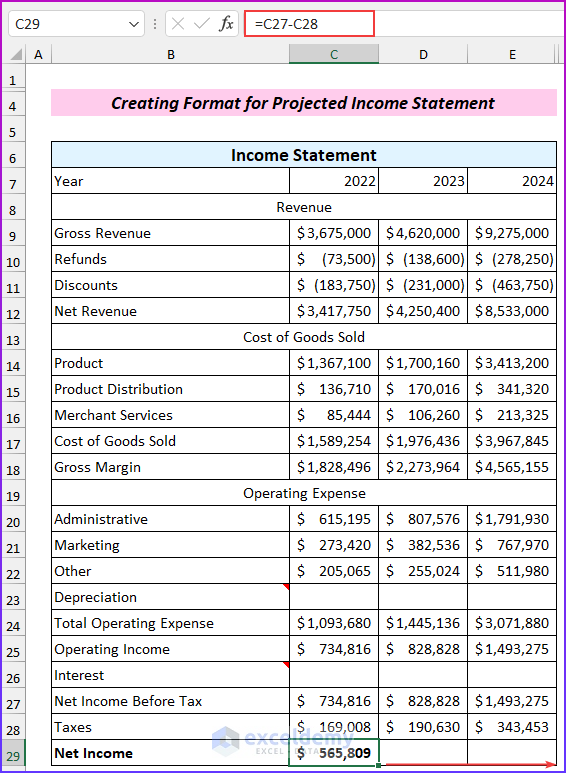 How To Create Format For Projected Financial Statements In Excel