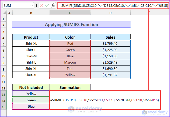 How To Use SUMIFS When Cells Are Not Equal To Multiple Text