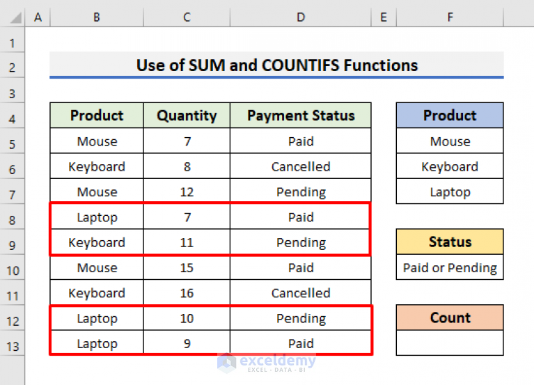 Excel COUNTIFS With Multiple Criteria And OR Logic 3 Examples