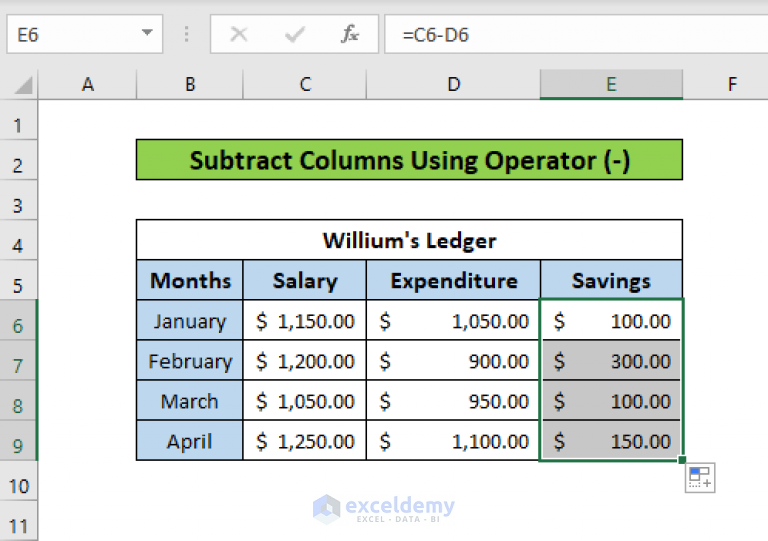 adding and subtracting in excel in one formula