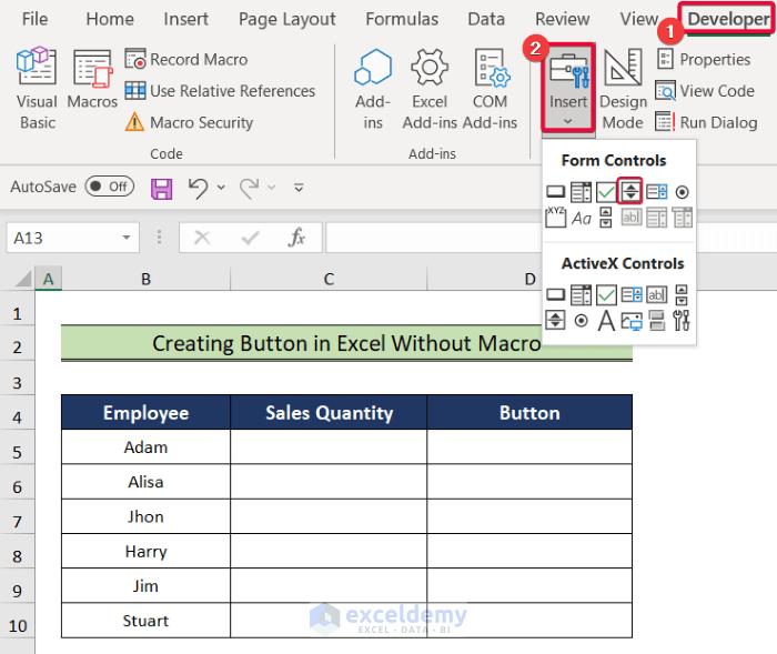 How To Add Button In Excel 3 Handy Ways Exceldemy 2992