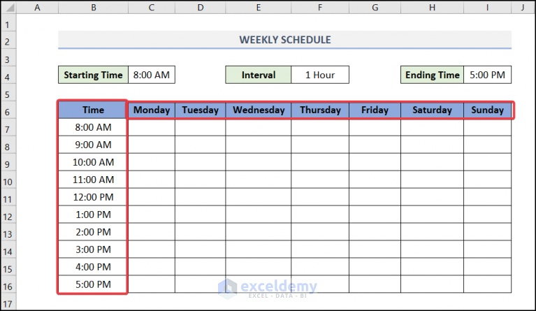 How to Create a Weekly Schedule in Excel (2 Suitable Methods)