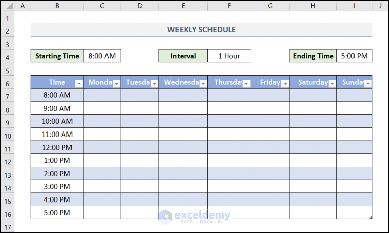 how-to-create-a-weekly-schedule-in-excel-2-suitable-methods