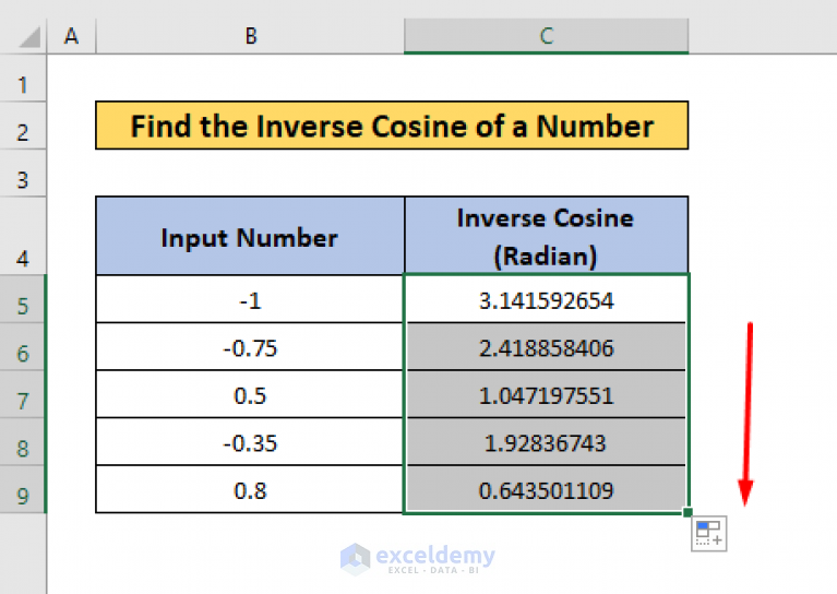 how-to-find-inverse-cosine-of-a-number-in-excel-3-easy-methods