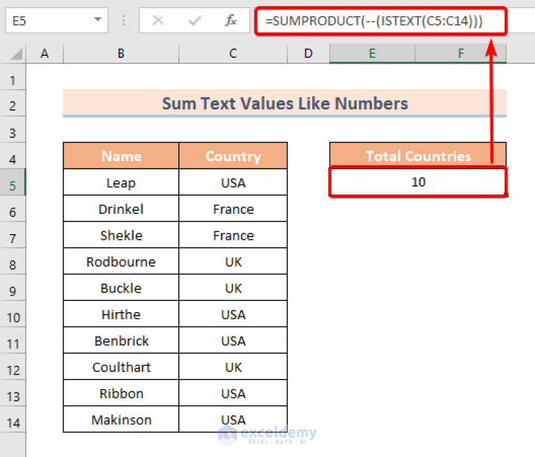 Sum Text Values In Excel