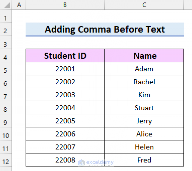 how-to-add-comma-before-text-in-excel-6-suitable-ways