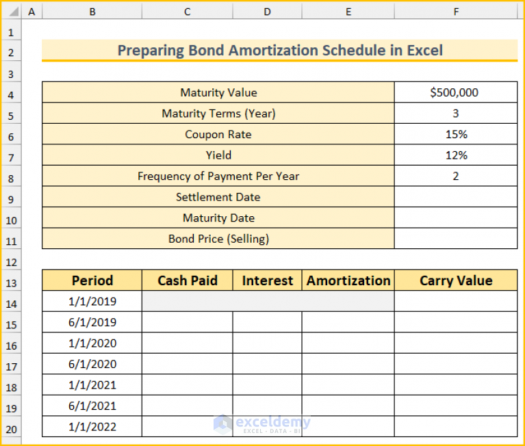 Preparing Bond Amortization Schedule in Excel (with Easy Steps)