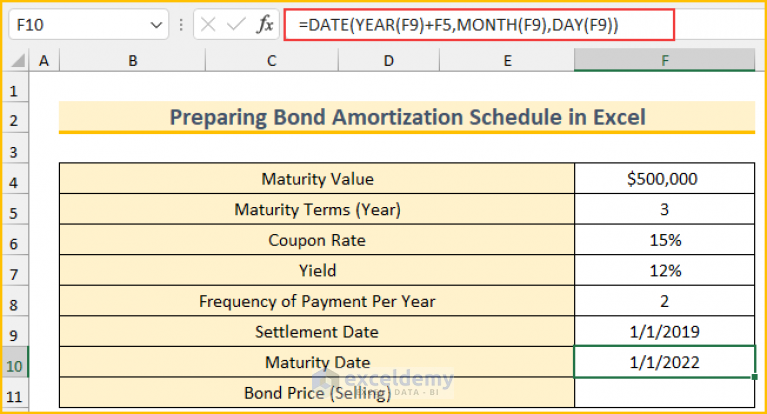bond amortization schedule excel template