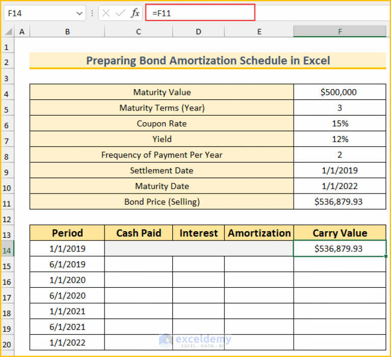 Preparing Bond Amortization Schedule In Excel With Easy Steps 0787