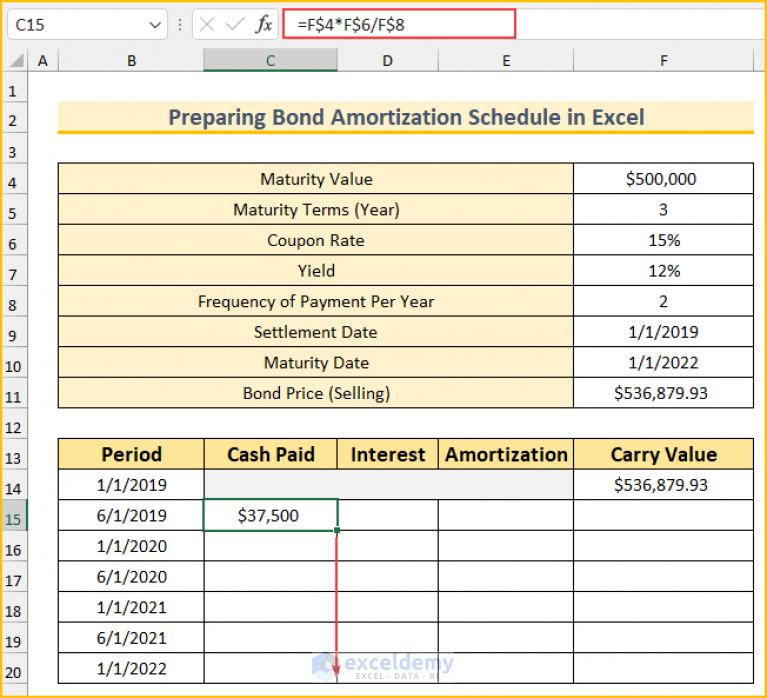 Preparing Bond Amortization Schedule In Excel With Easy Steps 1684